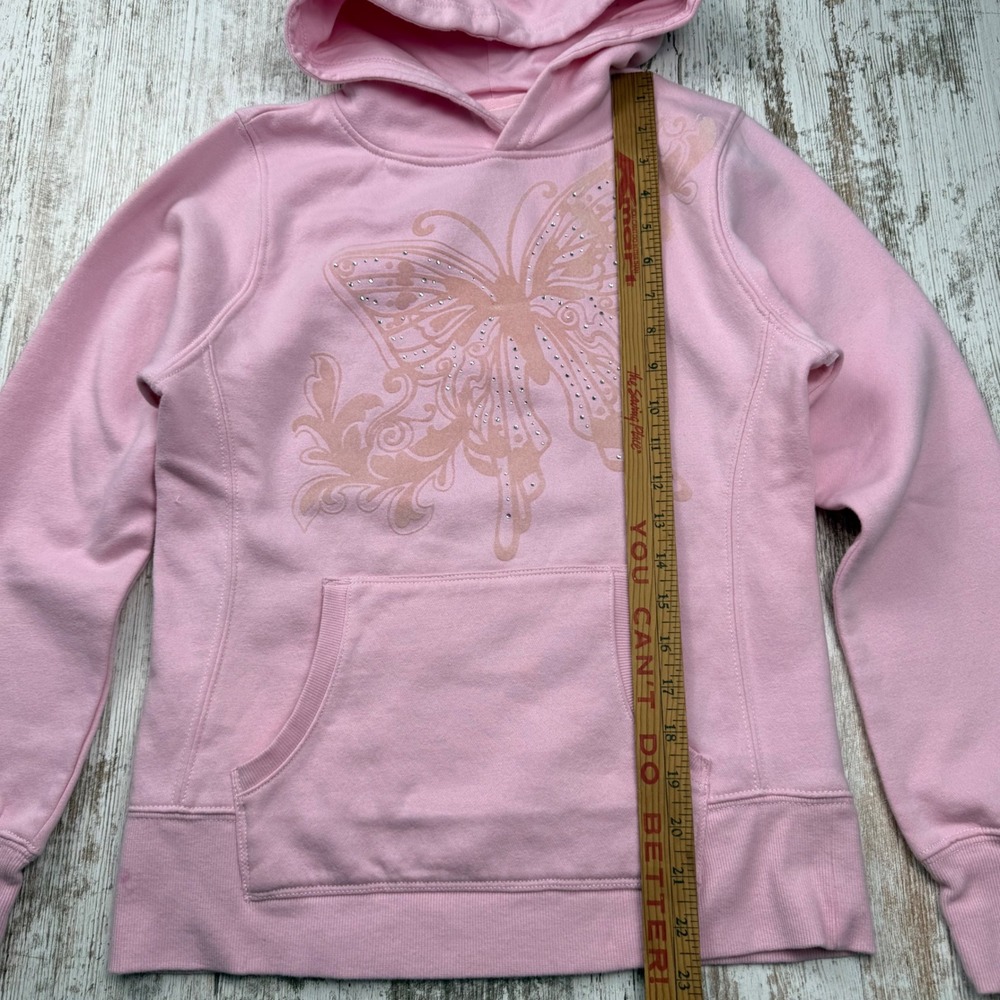 VTG Y2K Arizona Jean Co Pink Butterfly Rhinestone Hoodie Pullover Girls XL 16 - Picture 7 of 9